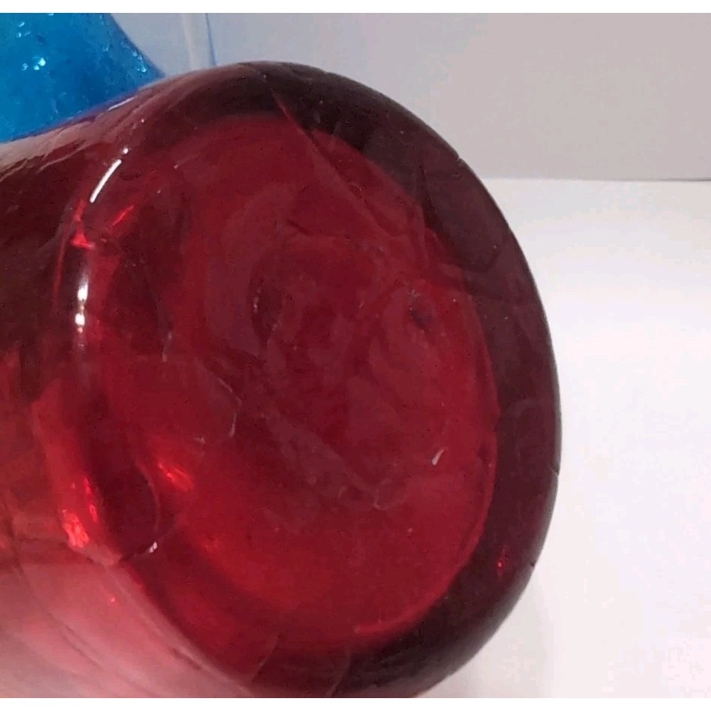 Vintage Cracked Glass Hand Blown Mini Pitchers / Bud Vases Set Of 2 Art Glass - Picture 13 of 15